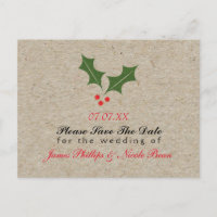 Christmas Holly Berry Holiday Kraft Brown Postcard