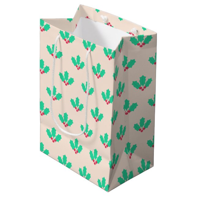 Christmas Holly Berry Medium Gift Bag (Front Angled)
