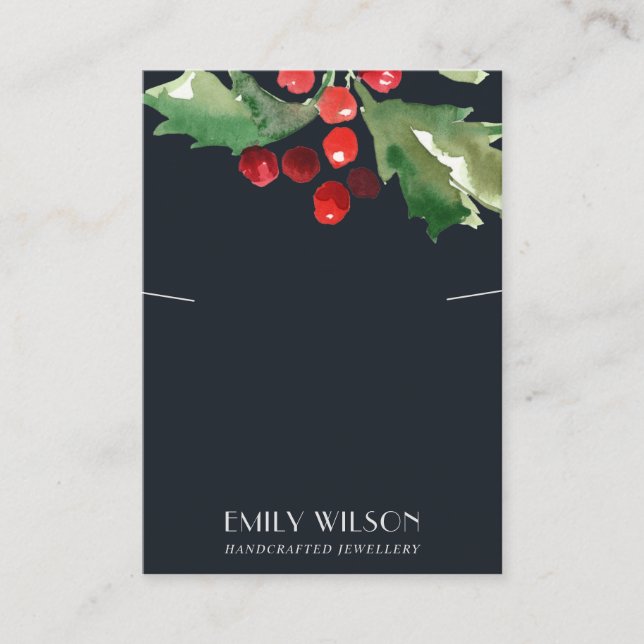CHRISTMAS HOLLY BERRY NECKLACE BRACELET DISPLAY BUSINESS CARD (Front)