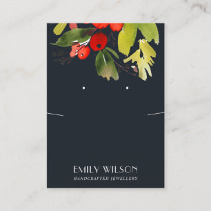 CHRISTMAS HOLLY BERRY NECKLACE EARRING DISPLAY BUSINESS CARD
