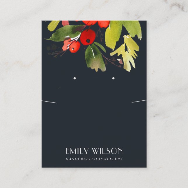 CHRISTMAS HOLLY BERRY NECKLACE EARRING DISPLAY BUSINESS CARD (Front)