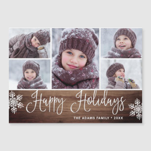 Christmas Holly Berry Rustic 5 PHOTO Magnetic Card