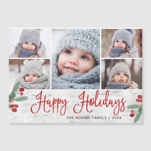 Christmas Holly Berry Rustic 5 PHOTO Magnetic Card