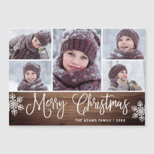 Christmas Holly Berry Rustic 5 PHOTO Magnetic Card