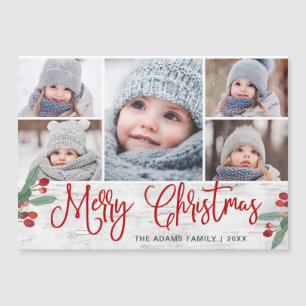 Christmas Holly Berry Rustic 5 PHOTO Magnetic Card
