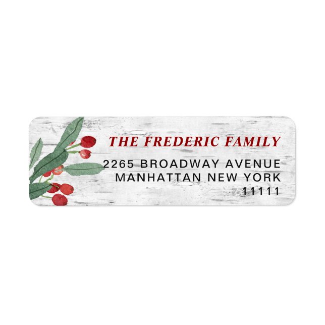 Christmas Holly Berry Rustic Birch Return Address (Front)