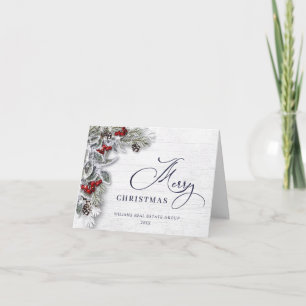Christmas Holly Berry Rustic Corporate Greeting Holiday Card