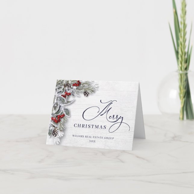 Christmas Holly Berry Rustic Corporate Greeting Holiday Card (Front)