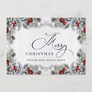 Christmas Holly Berry Rustic Corporate Greeting Holiday Card