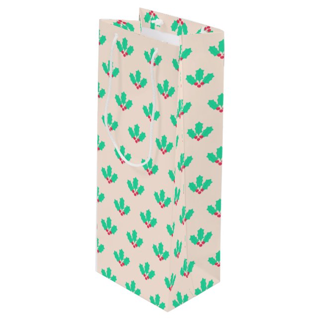 Christmas Holly Berry Wine Gift Bag (Front Angled)