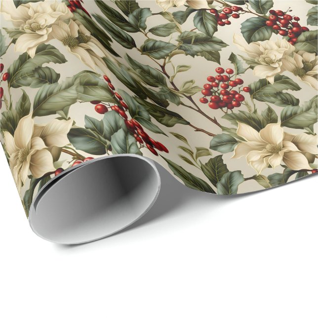 Christmas Holly Berry Wrapping Paper (Roll Corner)