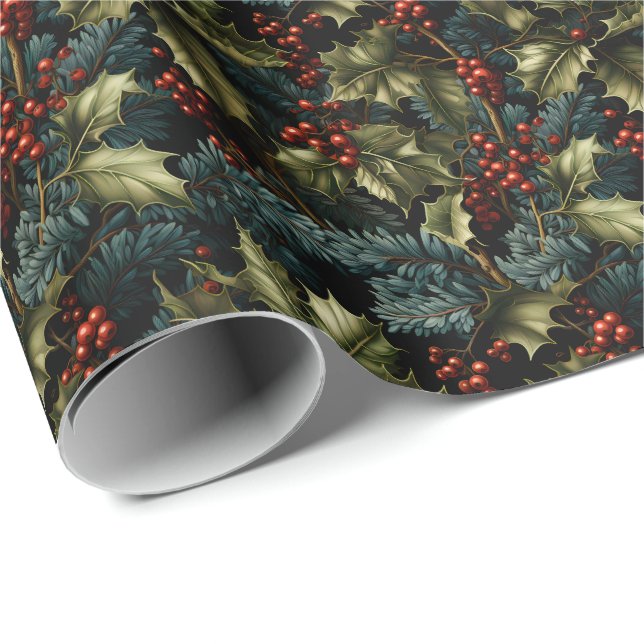 Christmas Holly Berry Wrapping Paper (Roll Corner)