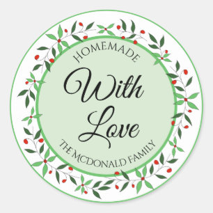 Christmas Holly Berry Wreath Homemade with love Classic Round Sticker