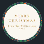 Christmas Holly Botanical Greenery Custom From  Classic Round Sticker<br><div class="desc">Christmas Holly Botanical Greenery Custom From Our Family Name Classic Round Sticker in Navy Blue,  Red,  and Green</div>
