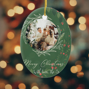 Christmas Holly Botanical Greenery Photo Navy Ceramic Tree Decoration