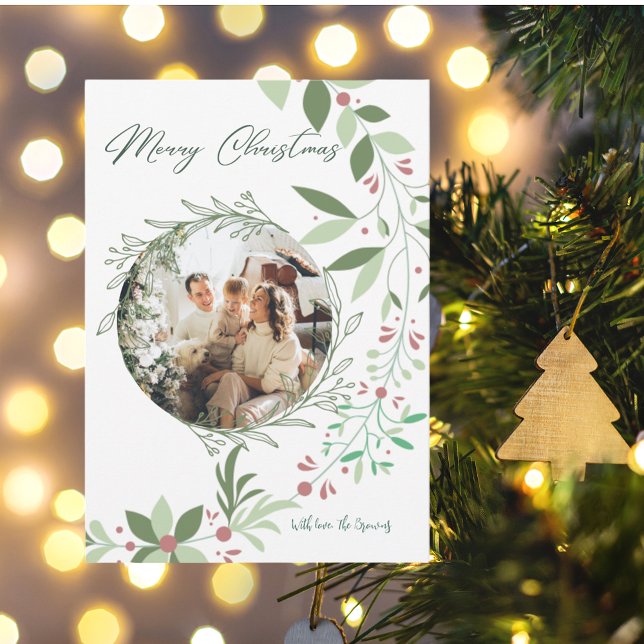 Christmas Holly Botanical Greenery Photo Navy  Enclosure Card (Creator Uploaded)