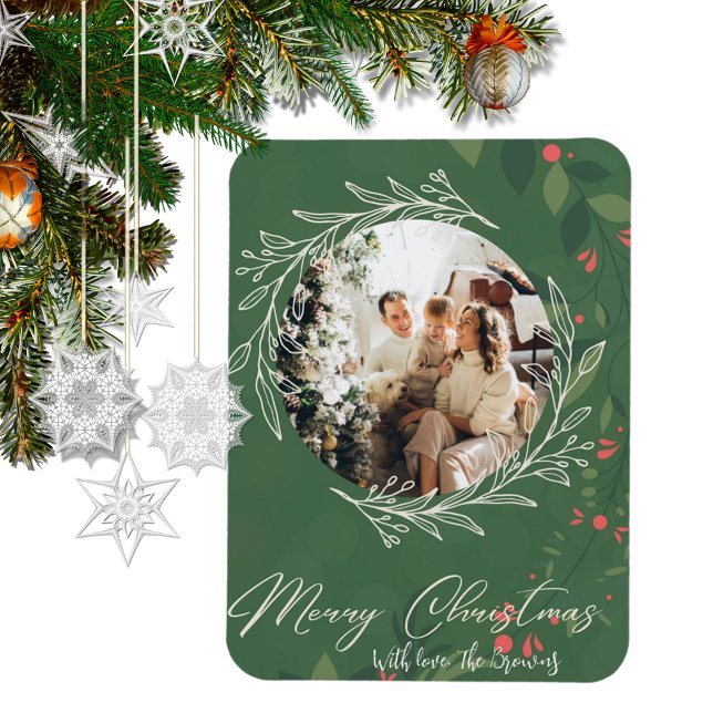 Christmas Holly Botanical Greenery Photo Navy  Magnet (Creator Uploaded)