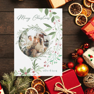Christmas Holly Botanical Greenery Photo Navy  Thank You Card