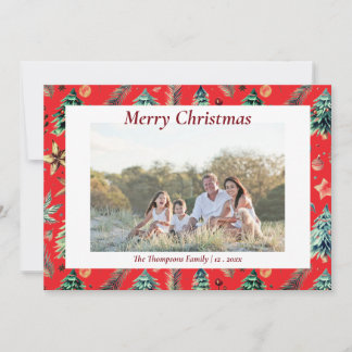 Christmas Holly Botanical Greenery Photo Red Holiday Card