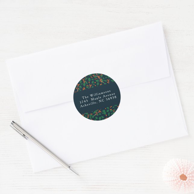 Christmas Holly Botanical Greenery Return Address  Classic Round Sticker (Envelope)