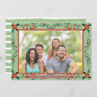 Christmas Holly Botanical Watercolor Foliage Photo Holiday Card
