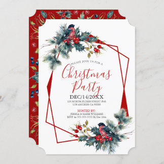 Christmas holly bouquet & bullfinch invitation