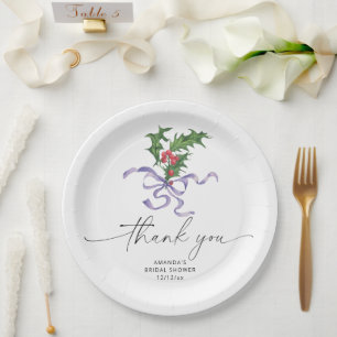 Christmas holly branch bridal shower  paper plate