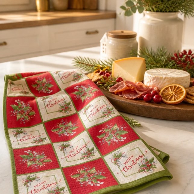 Christmas Holly Branch Kitchen Towel (Creator Uploaded)