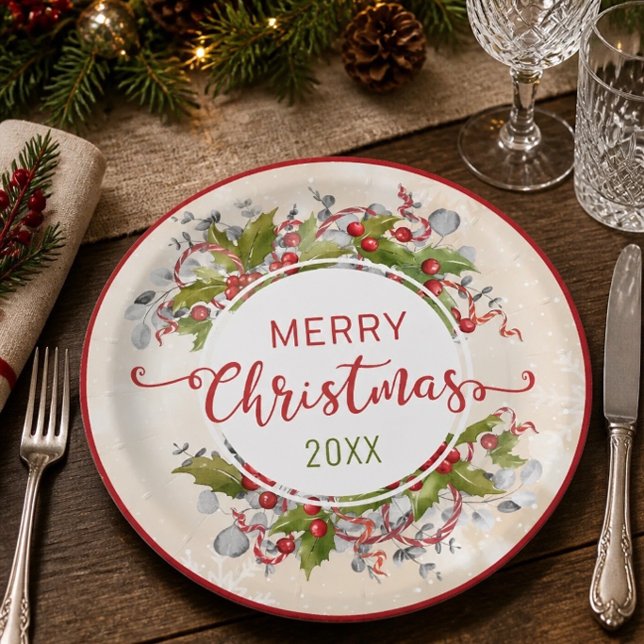 Christmas Holly Branch Paper Plate (Creator Uploaded)
