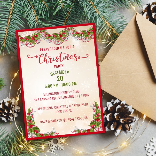 Christmas Holly Branch Party Invitation (Creator Uploaded)