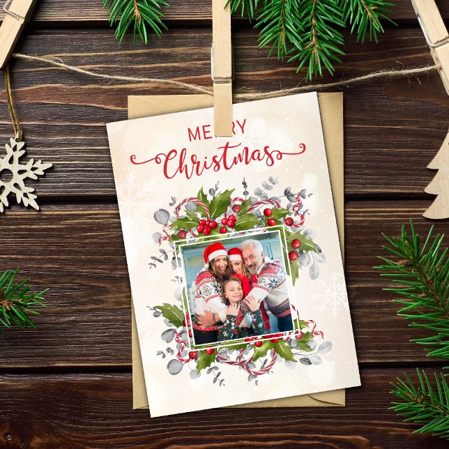 Christmas Holly Branch Photo Card (Creator Uploaded)