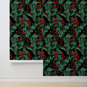Christmas Holly Branches and Berries Wallpaper