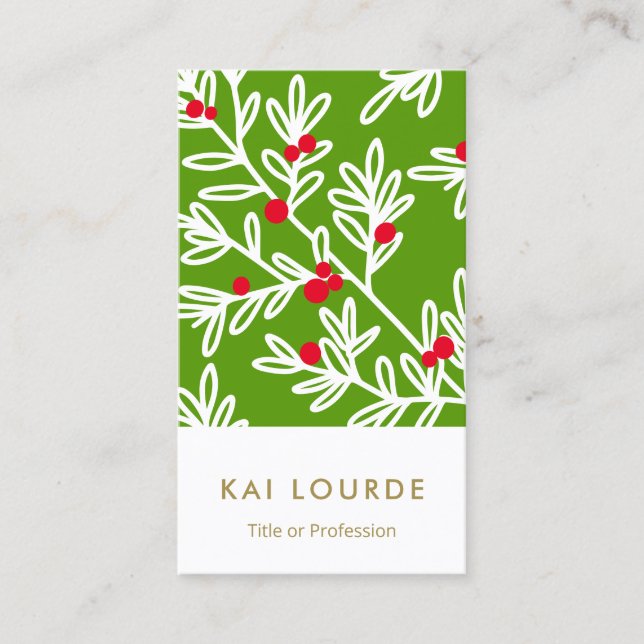 Christmas Holly Branches Business Card (Front)