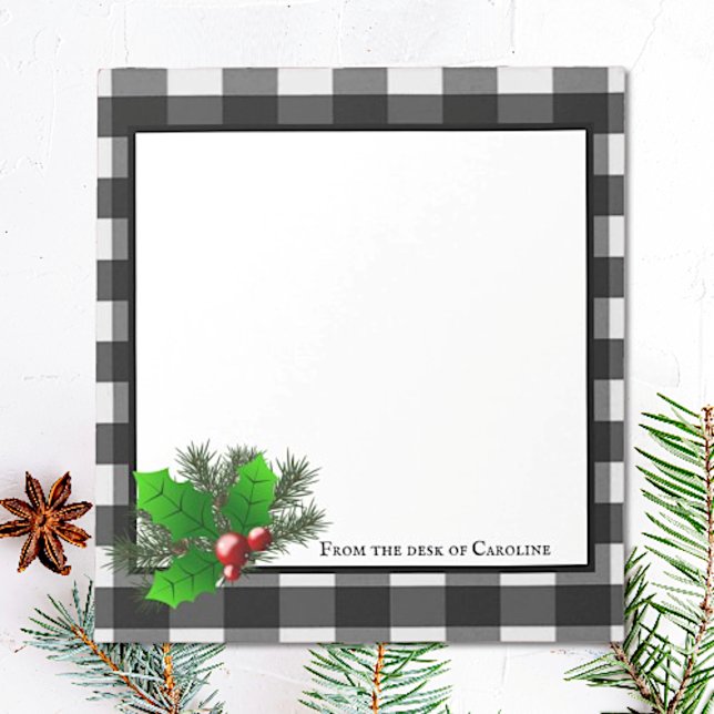 Christmas Holly Buffalo Plaid Personalised Notepad (Christmas Holly Buffalo Plaid Personalized Notepad)