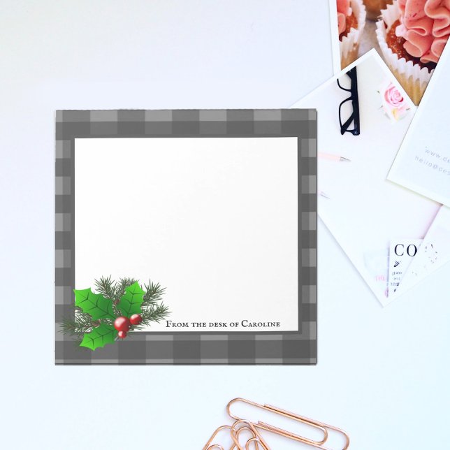 Christmas Holly Buffalo Plaid Personalised Notepad (Creator Uploaded)