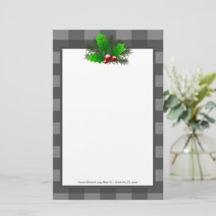 Christmas Holly Buffalo Plaid Personalised Paper