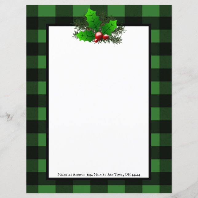 Christmas Holly Buffalo Plaid Personalised Paper (Front)