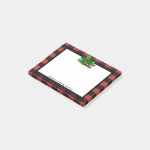 Christmas Holly Buffalo Plaid Personalised Post-it Notes