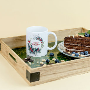 Christmas Holly & bullfinch wreath Coffee Mug