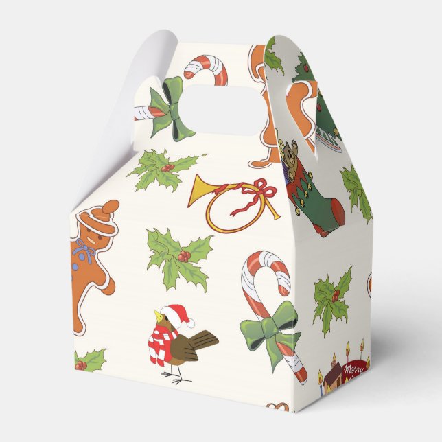 Christmas Holly,cake and Gingerbread Man Favour Box (Front Side)