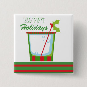 Christmas Holly Cocktail Happy Holidays 15 Cm Square Badge