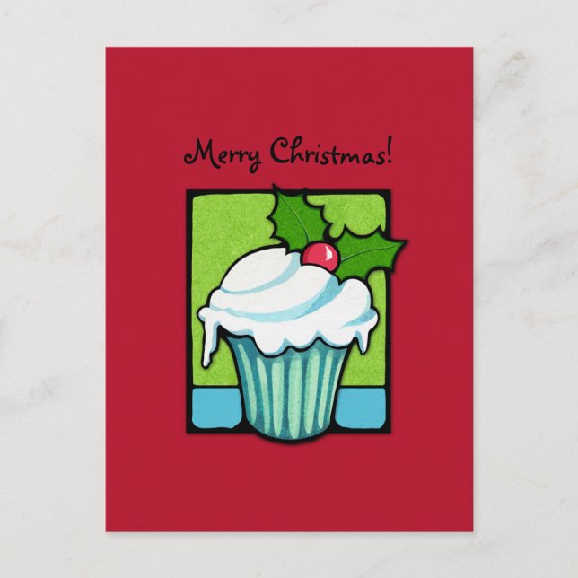 Christmas Holly Cupcake red Postcard (Front)