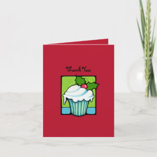 Christmas Holly Cupcake red Thank You Note Card