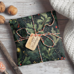 Christmas Holly Dark Winter Holiday Foliage Wrapping Paper