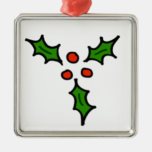 Christmas Holly Doodle Metal Tree Decoration
