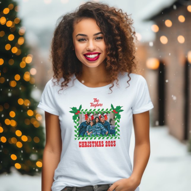 Christmas Holly Family Photo Template T-Shirt (Creator Uploaded)