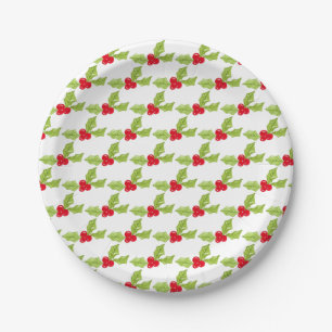 Christmas Holly Festive Greenery Red Berries  Paper Plate