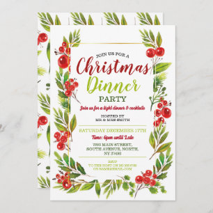 Christmas Holly Festive Party Leaves Invitation