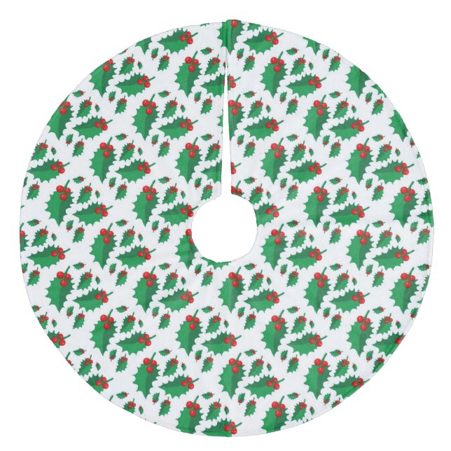 Christmas Holly Fleece Tree Skirt (Front)