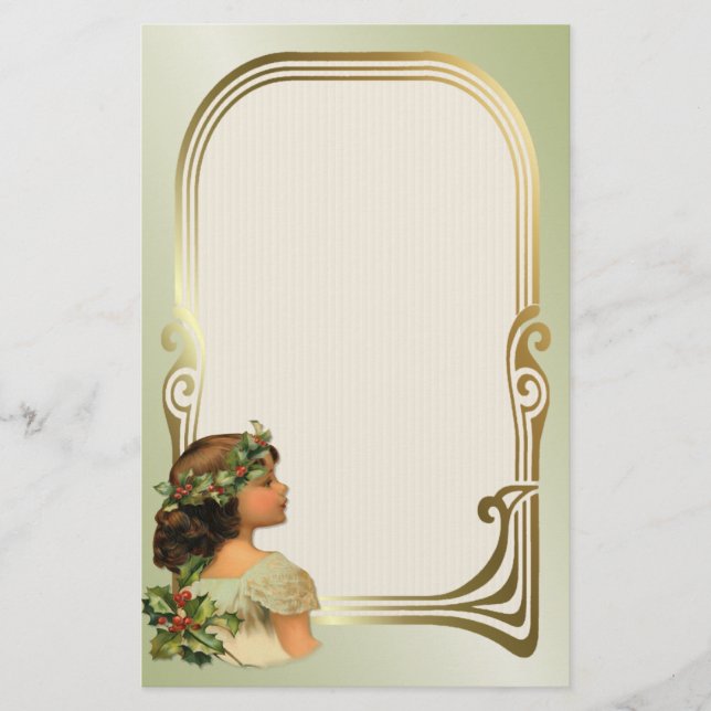 Christmas Holly Girl Stationery (Front)